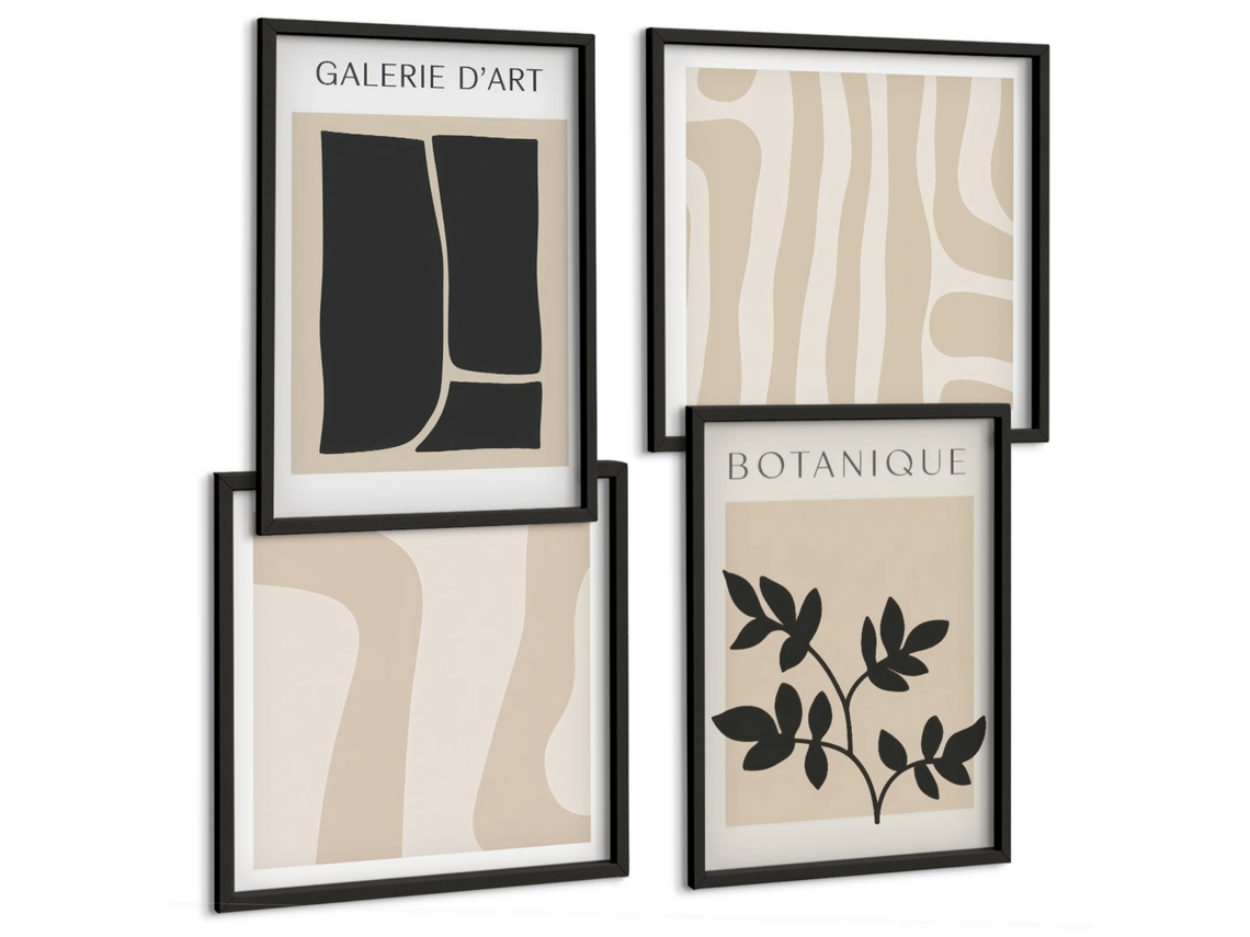 Composição De Quadros Gráficos Vegetais Estilosos Abstrações Espelharte (4 Peças)