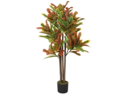 Planta De Cm Croton Artificial Multicolorida Em Peva E Madeira, Com Pp E Vaso De Cimento. 55x55x120
