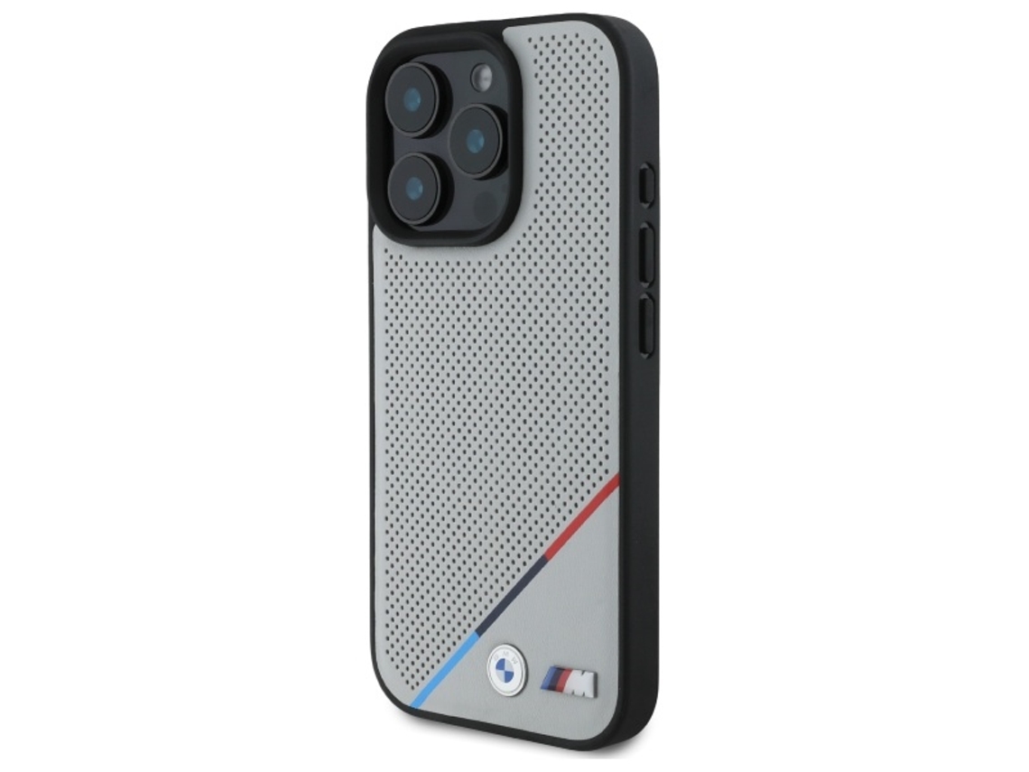 Capa para iPhone 16 Pro Max BMW Pele Sintética Rígida Cinzento
