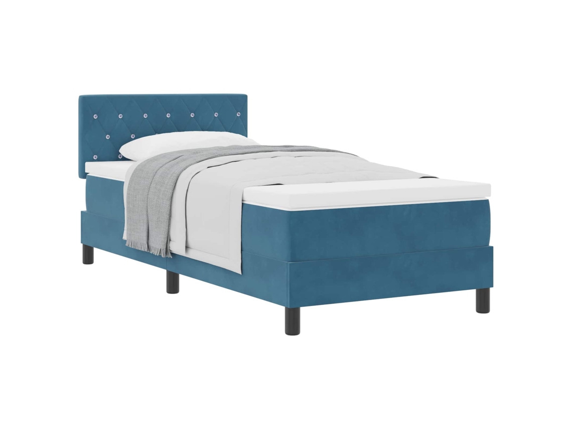 Cama De Solteiro | Camas Para Quarto | Cama Box Com Colchão Azul Escuro 100 X 200 Cm Veludo
