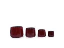 Conjunto De 4 Vasos De Cerâmica Lisa Artesanal Ø33/26/20/15cm, Vermelho Profundo Lacado, Respirável, Anti-gelo E Drenagem, Interior, Varanda E Jardim