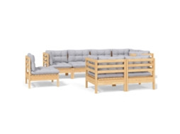 Conjunto de 8 Lounge de Jardim com Almofadões Cinza Pinho Maciço MAISON EXCLUSIVE