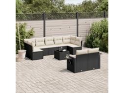Vidaxl 10 Pcs Conjunto Sofás De Jardim C/ Almofadões Vime Pe Preto