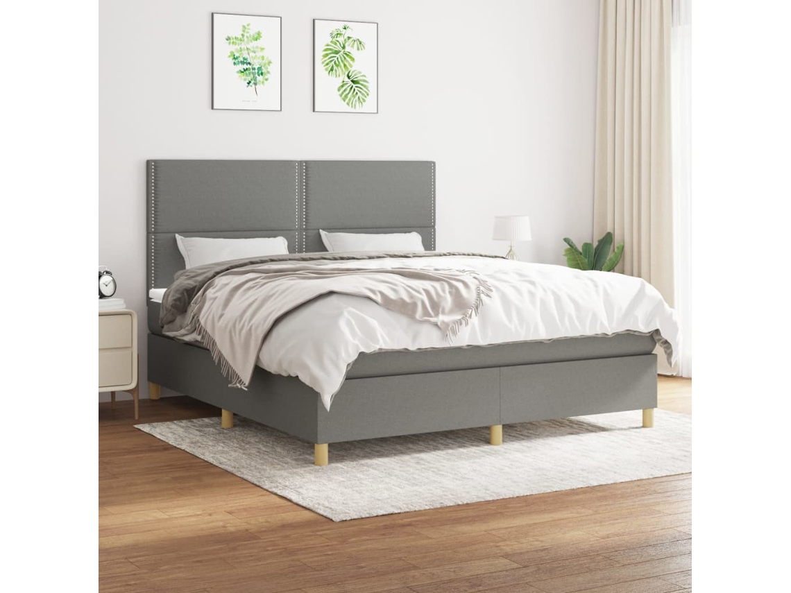 Vidaxl Cama Com Molas/colchão 180x200 Cm Tecido Cinzento-escuro