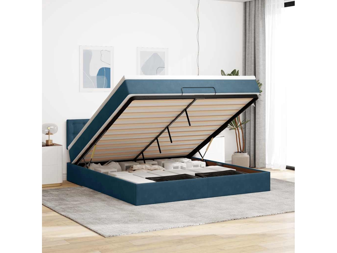 Vidaxl Estrutura De Cama Otomana Com Colchão 180x200 Cm Azul Escuro