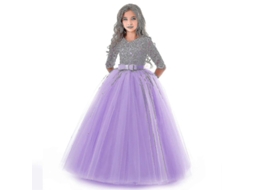 Vestido de Fiesta Princesa para Niñas com Encaje Longo Formal Roxo 4 14 Anos Doce 378 Morado