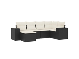 Conjunto 6 sofás de jardim c/ almofadões VIDAXL vime PE preto