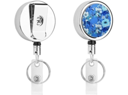 Porta Crachá Retrátil Azul Floral Em Metal, Com Clipe, Portátil, Em Nylon, Com Cordão De Aço Inoxidável E Chaveiro De 67