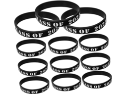 Conjunto de 25 pulseiras de silicone com detalhes em preto, material sólido e elástico, ideais para festas e eventos.