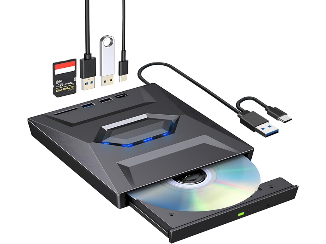 Gravador e Reprodutor de Cd Portátil Nördic com Hub Usb, Leitor de Cartão Sd, Usb 2.0 e Usb c AQUAFORGE