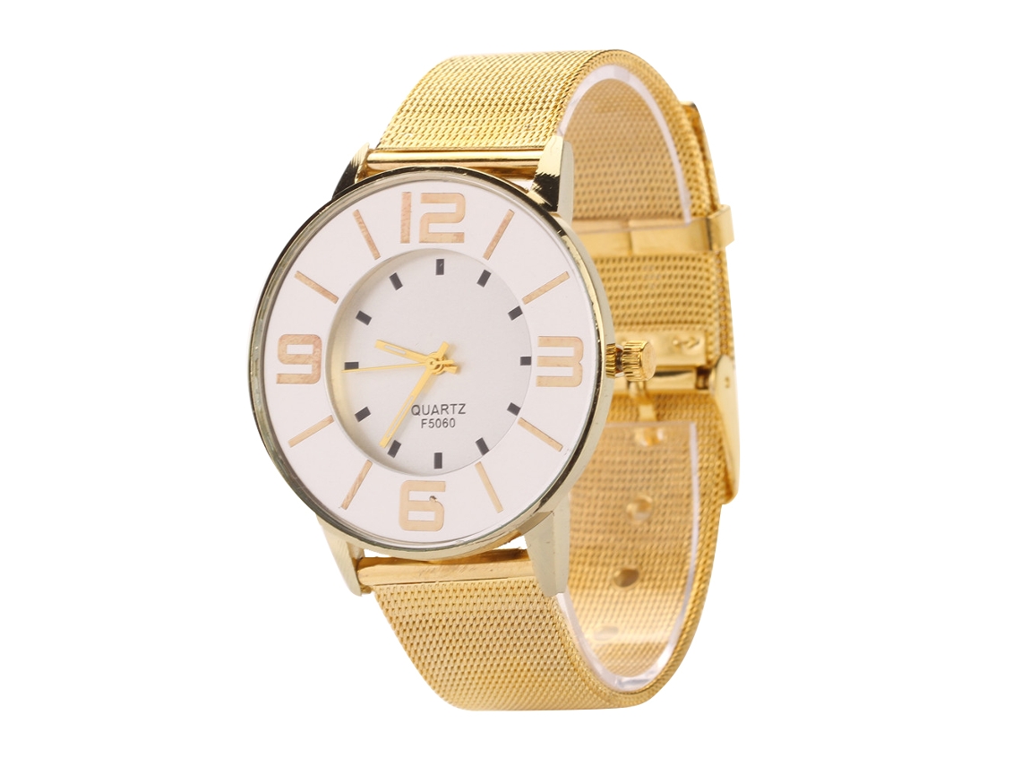 Relógio Feminino de Moda com Pulseira de Malha e Números Grandes Quartzo Analógico