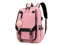 Mochila Escolar Para Adolescentes Com Porta De Carregamento Usb Design Colorido Resistente À Água Para Escola Viagens Rosa