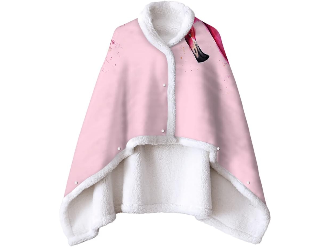 Manta de Lã Sherpa Fansu Xale Grossa e Macia para o Inverno com Estampa Flamingo Botões Quente Microfibra Cria