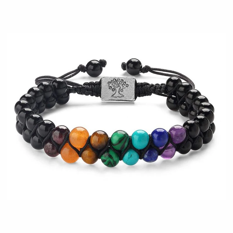 Pulseira Árvore da Vida Trançada com Pedras Dos Chakras de 4 Mm, Joia Artesanal para Casais. MDUG