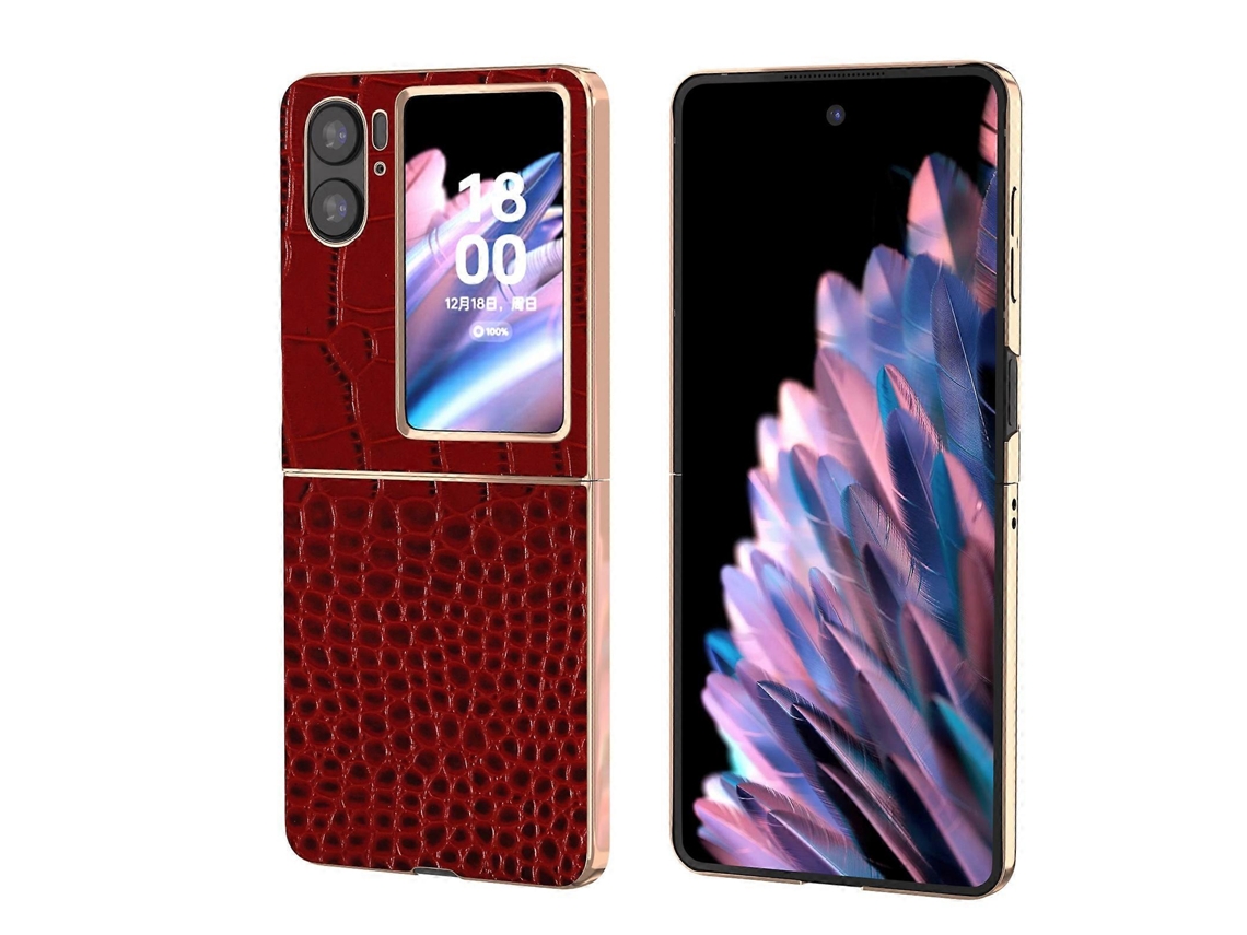 Capa De Celular Oppo Find N2 Flip Com Textura De Crocodilo Em Couro E Nano Galvanoplastia