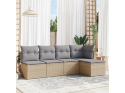 Vidaxl 5 Pcs Conjunto De Sofás P/ Jardim Com Almofadões Vime Pe Bege