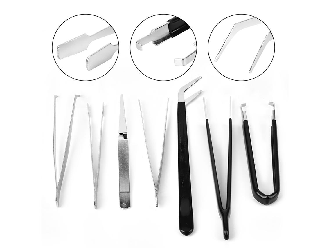 Conjunto De 7 Pinças Antiestáticas Em Aço Inox Da Laxiscreed Para Eletrônica