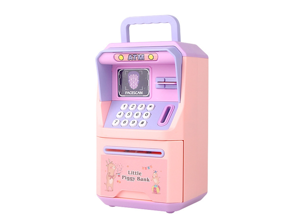 Primerox mini Banco Máquina Atm Simulação Reconhecimento Facial Brinquedo Educativo Rosa Roxo