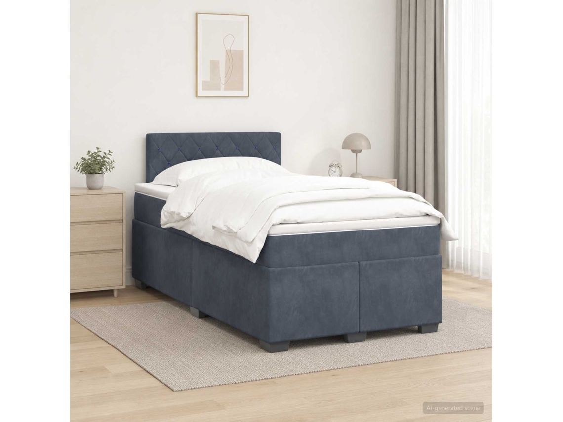 Vidaxl Cama Box Spring Com Colchão Cinzento-escuro 120 X 200 Cm Veludo