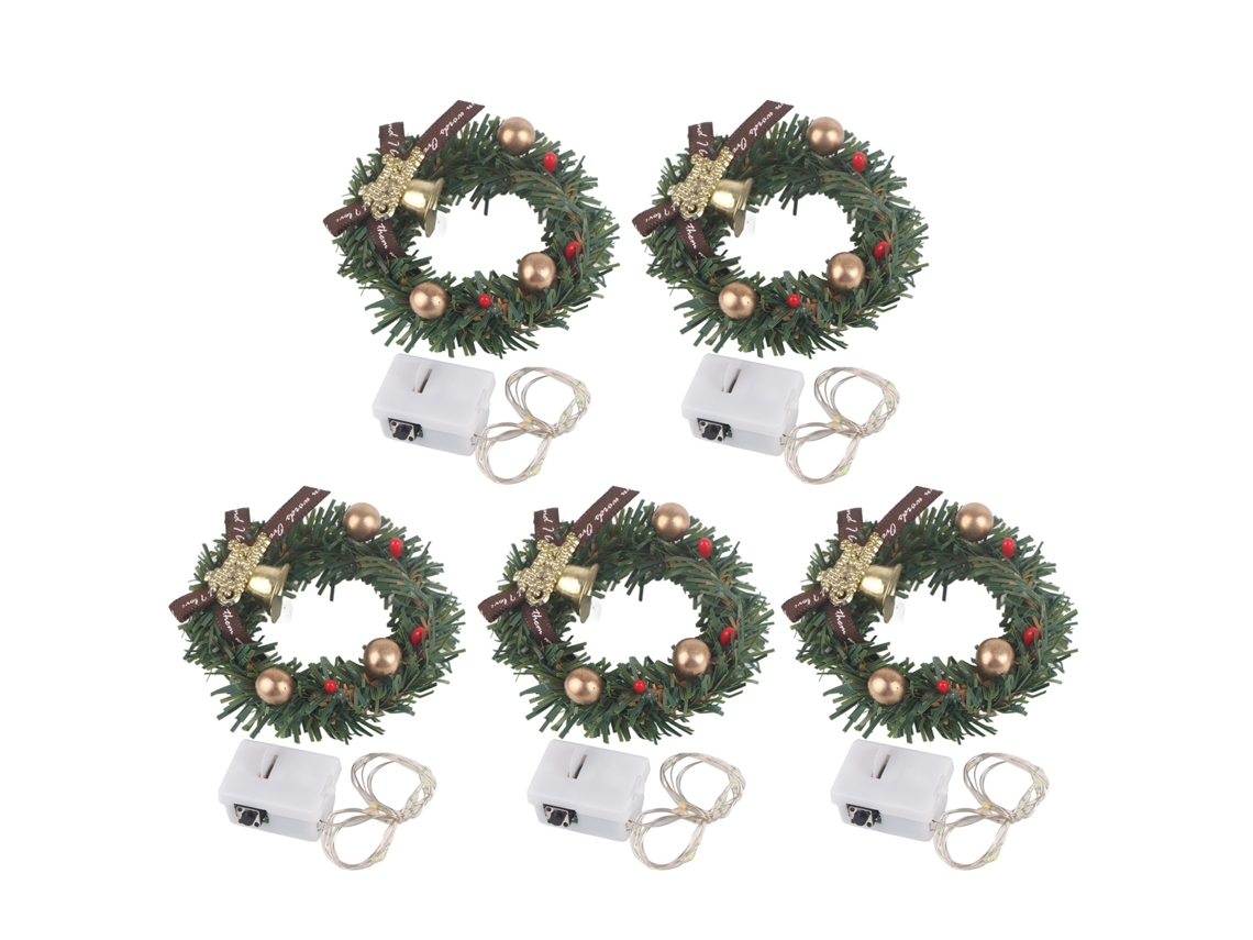 5 Coroas De Natal Miniatura Com Luz Para Casinha De Bonecas 1/12 Decoracao Natalina