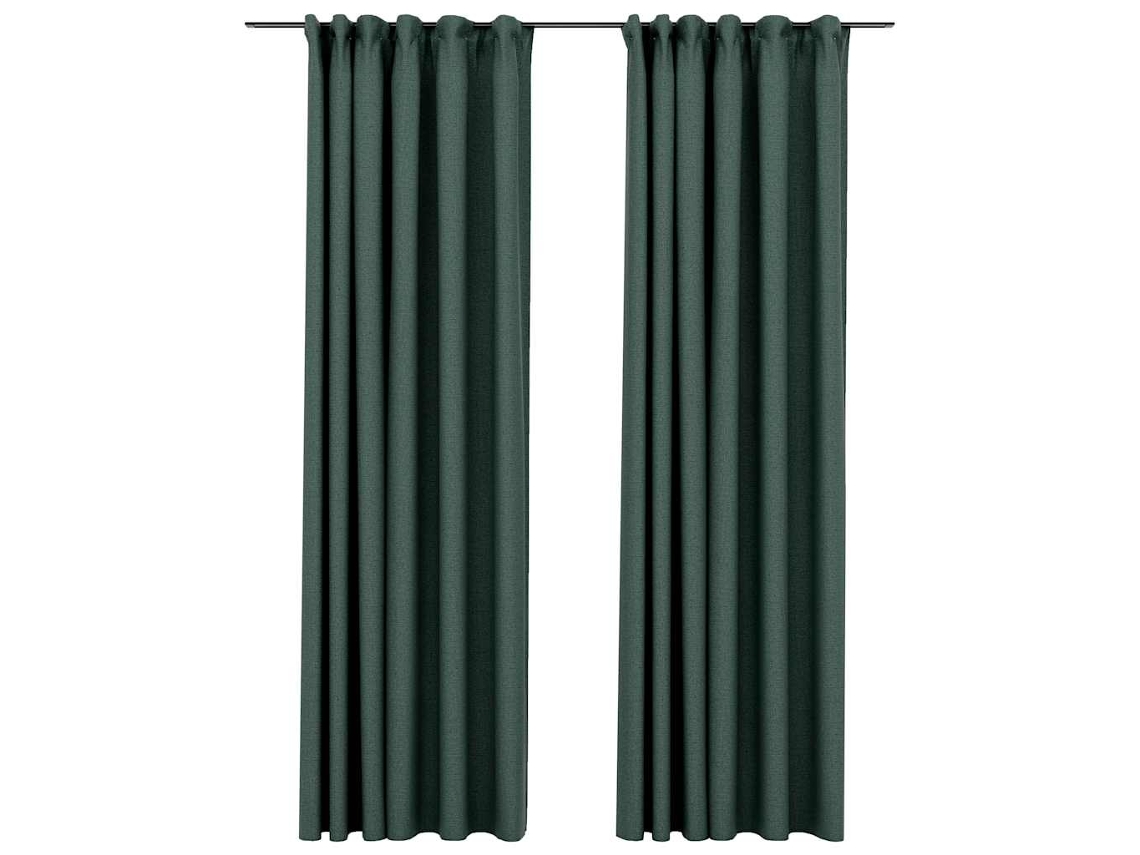 Maison Exclusive - Cortinas Opacas Aspeto Linho C/ Ganchos 2 Pcs 140x245 Cm Verde