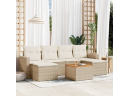 Vidaxl 7 Pcs Conjunto De Sofás P/ Jardim Com Almofadões Vime Pe Bege