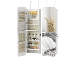 Espelho Para Joias Com Luz Led Montado Na Parede Ou Na Porta Com Fechadura De Corpo Inteiro 2 Gavetas Branco