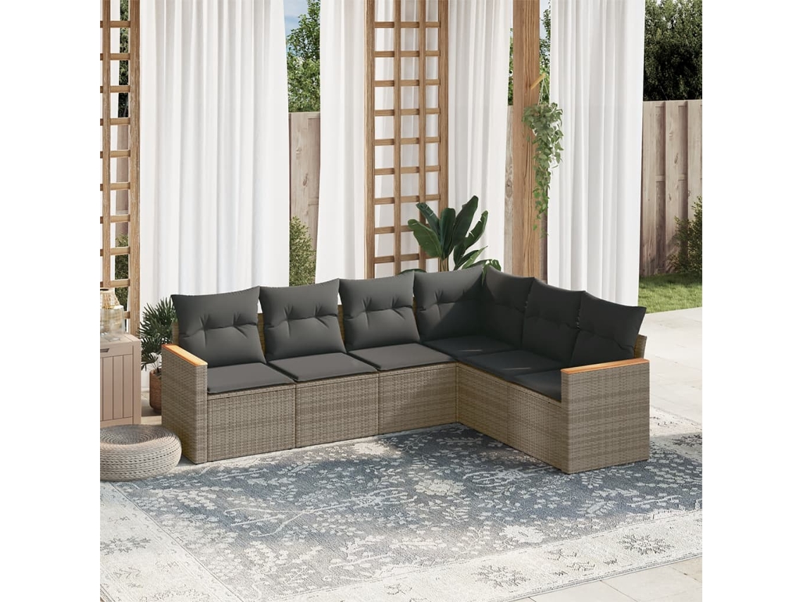 Vidaxl 6 Pcs Conjunto Sofás de Jardim com Almofadões Vime Cinzento