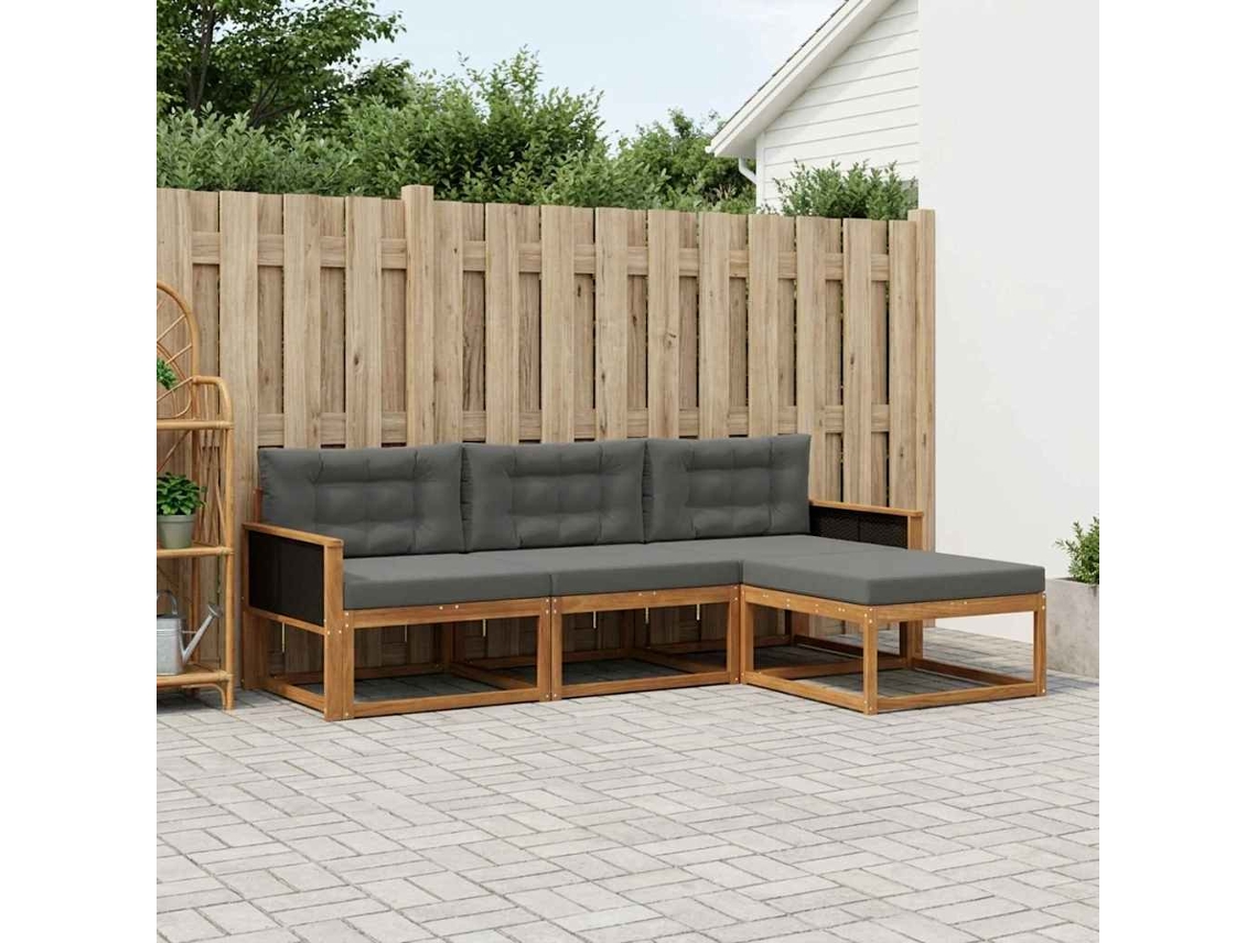Vidaxl Conjunto De Sofás Para Exterior 4 Unid. Natural E Antracite