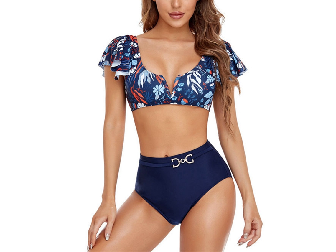 Traje de Banho 2 Peças V neck Listrado Azul Marinho XXL