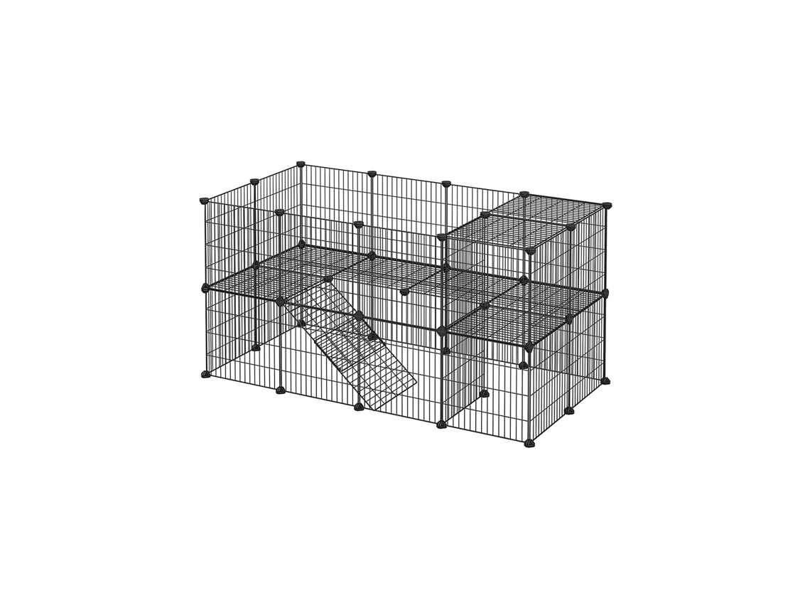 Valla Modular 2 Pisos Con Escalera Para Mascotas Pequeñas Hierroabs 143x73x71 Cm - Negro