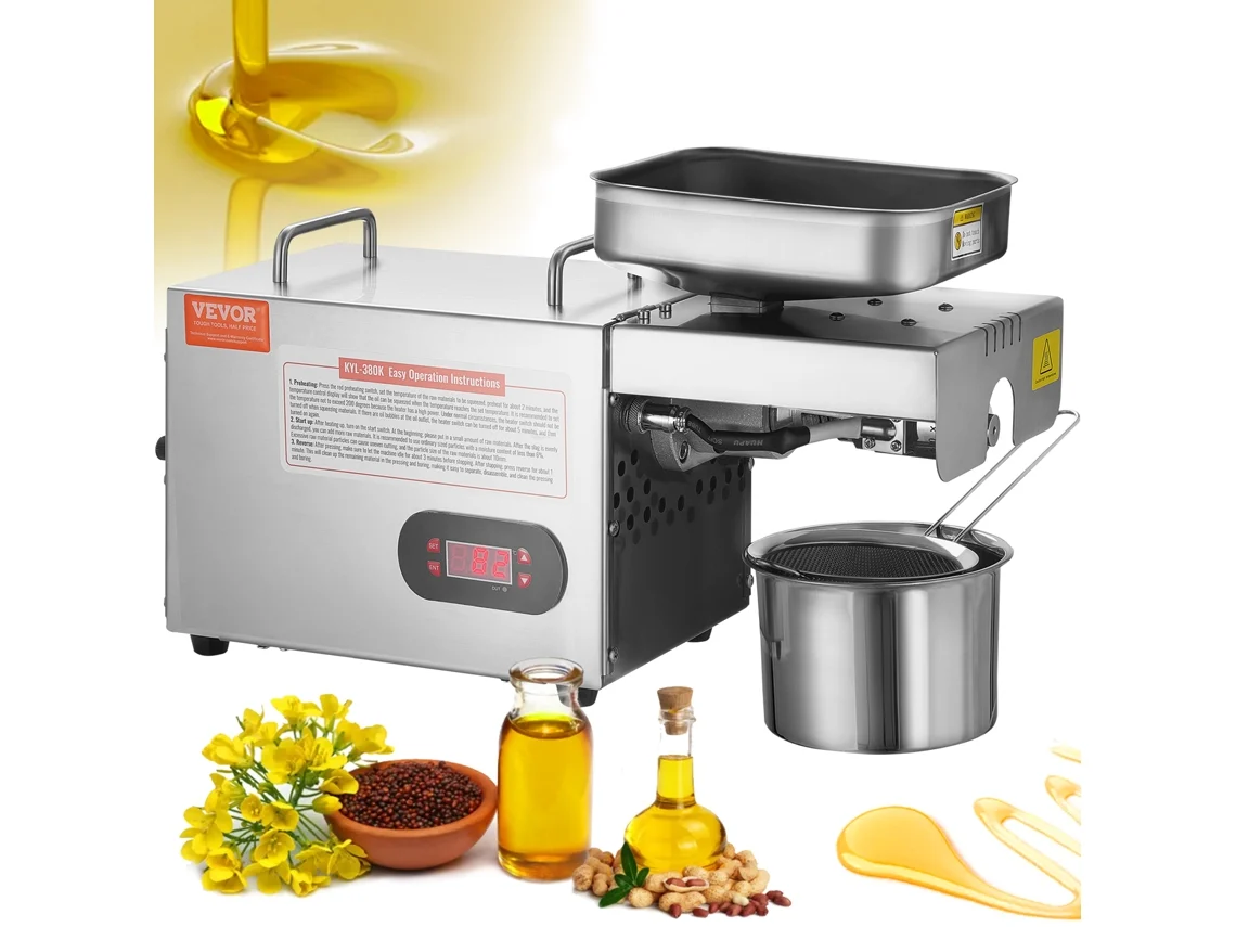 Máquina Elétrica de Prensa de Óleo VEVOR Máquina Extratora de Óleo de Aço Inoxidável 850W Temperatura Ajustável