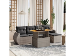 Vidaxl 6 Pcs Conjunto Sofás De Jardim Com Almofadões Vime Cinzento