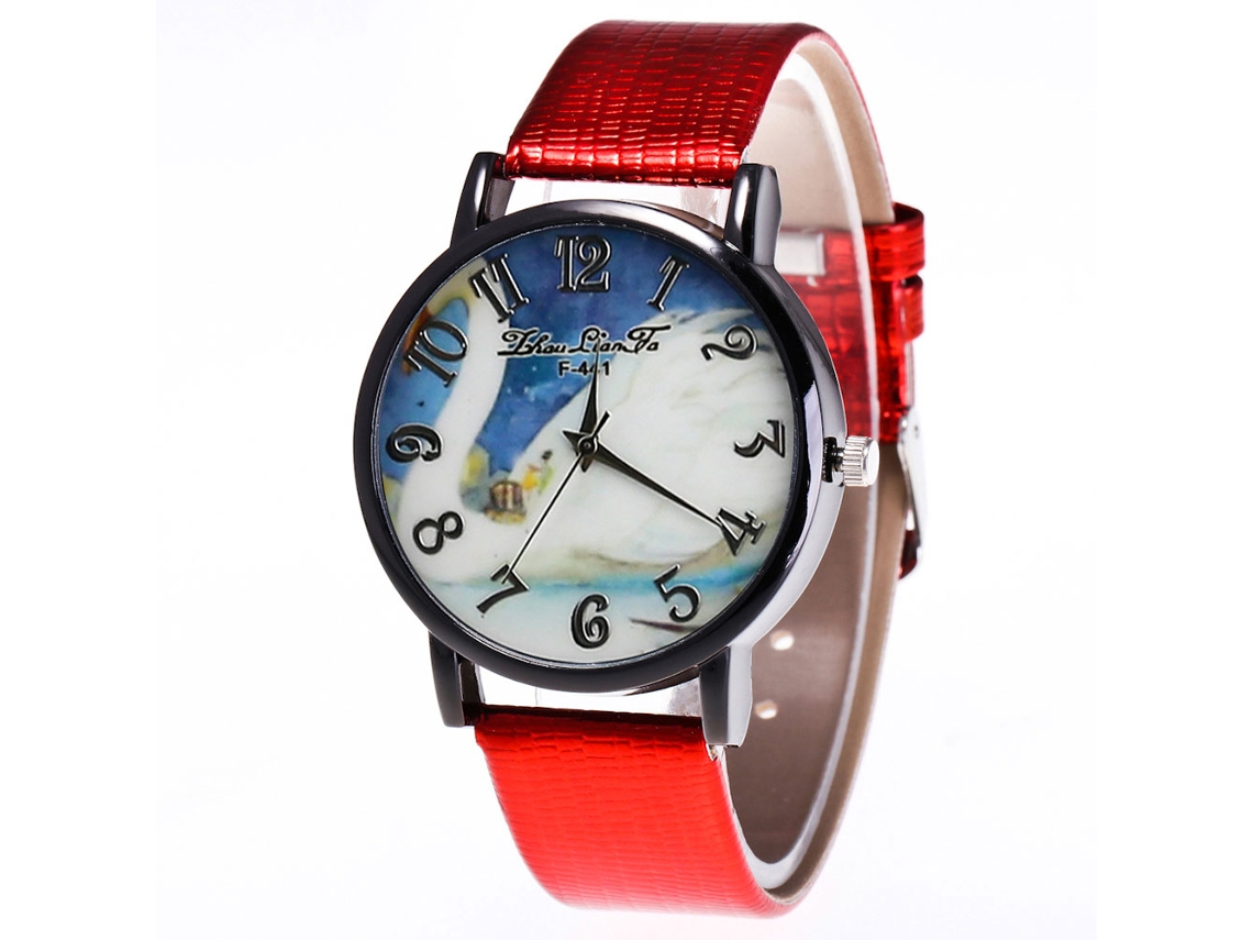Reloj De Cuarzo Unisex Com Pulseira De Couro Pu, Mostrador Numérico E Padrão Animal (vermelho)