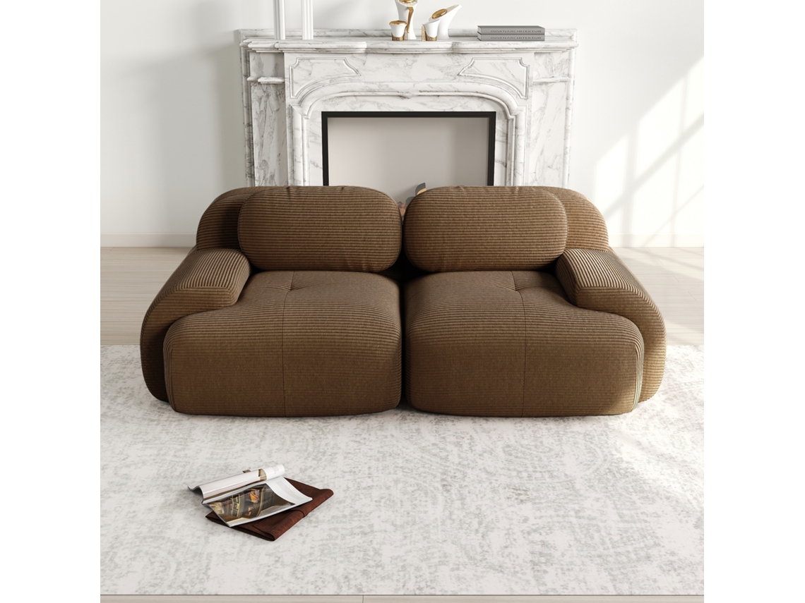 Sofá Love Seat Em Veludo Modular, Sem Moldura, Braços Curvos, Base Antiderrapante, Estofado Elástico Para Sala, Quarto E Home Theater, Marrom.