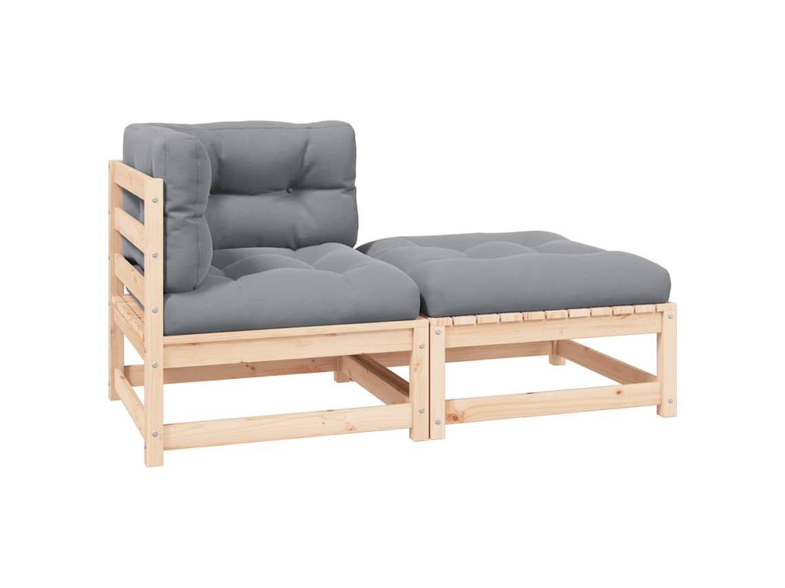 Vidaxl 2 Pcs Conjunto Lounge De Jardim Com Almofadões Pinho Maciço