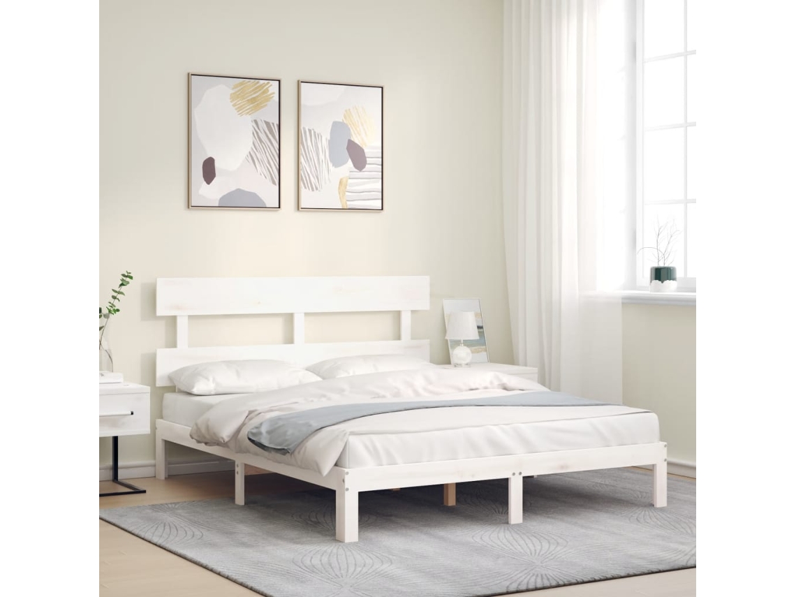 Cama Sem Colchão 160x200 Cm Madeira De Pinho Maciça Branco