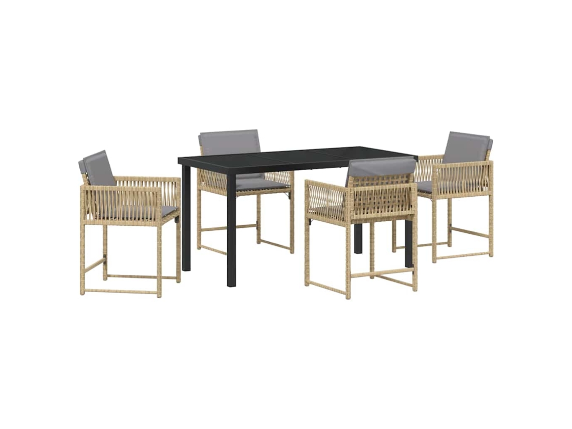 Conjunto de Móveis de Jardim HARLANV1 com 3 Pcs para Refeição Vime e Polipropileno Preto e Vidro