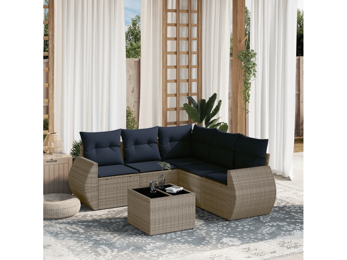 Vidaxl Conjunto De Sofá De Jardim Com 6 Peças E Almofadas Em Rattan Sintético Cinza