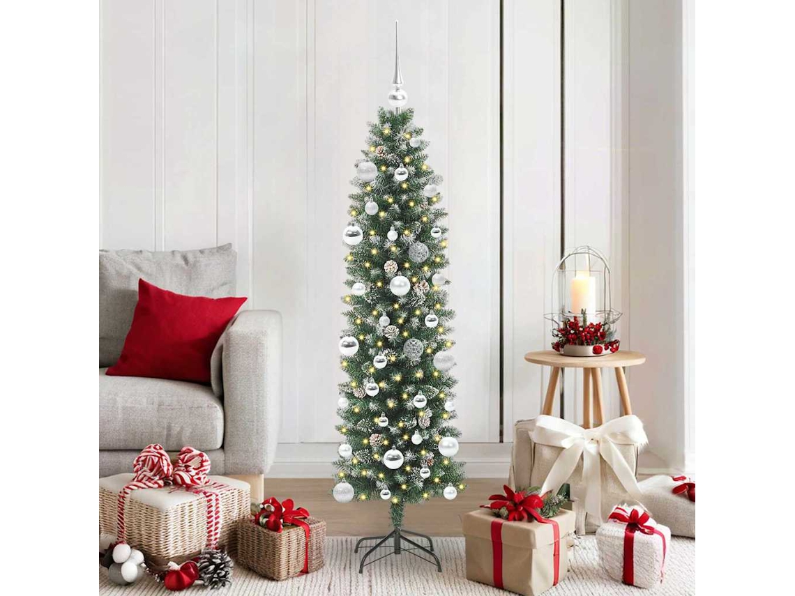 Vidaxl Árvore Slim De Natal Artificial Verde E Branco 150 Cm