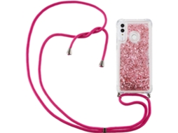 Capa com Cordão Brilho para Huawei Huawei P Smart 2019 HONGWE. Textura Macia Anti-Choque Rosa