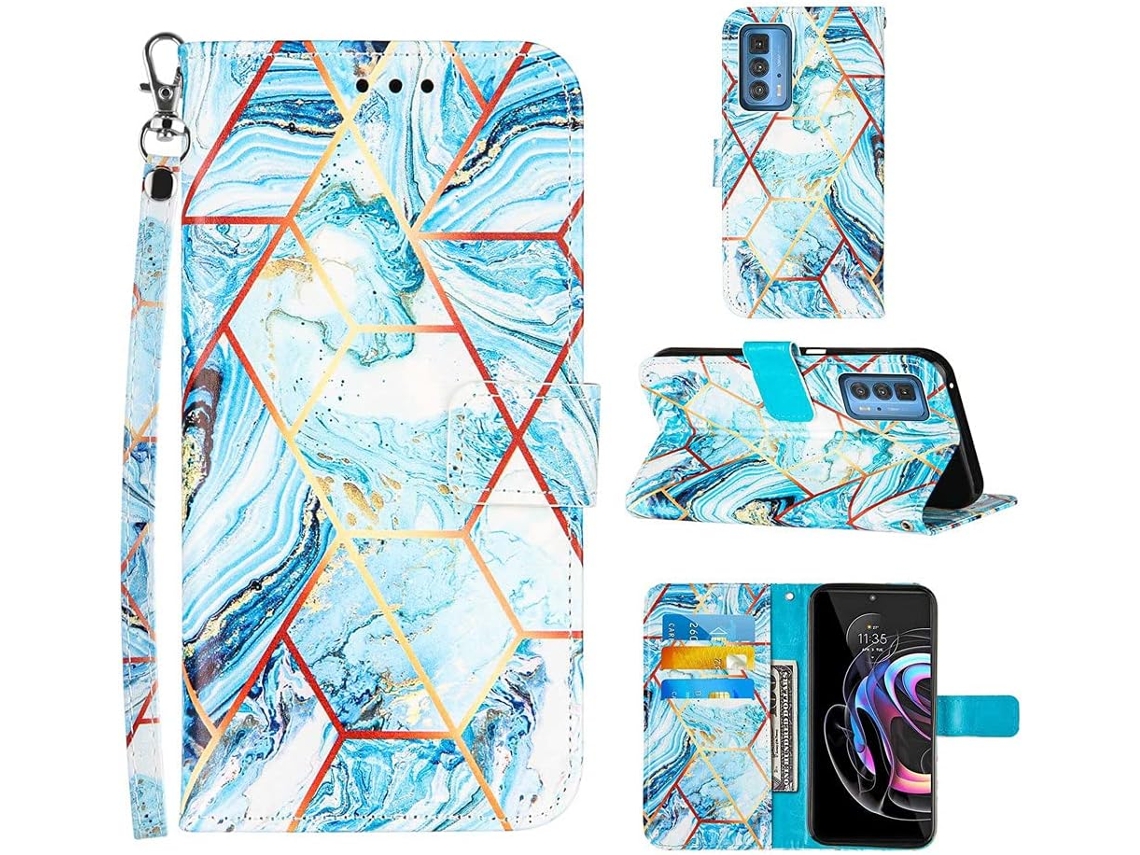 Correia Mármore Pintado Slots para Motorola Moto Edge 20 Pro HONGWE. com Porta-Cartões