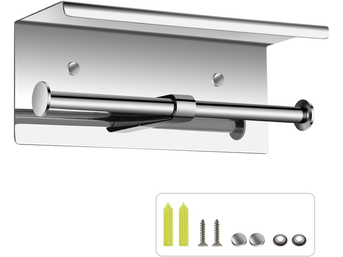 Suporte Para Papel Higiênico Em Aço Inoxidável Sus 304, Suporte Duplo Para Papel Higiênico Com Prateleira De