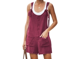 Mono Corto Fasst de Pantalones para Mujer Casual con Botones Cuello Redondo Bolsillos