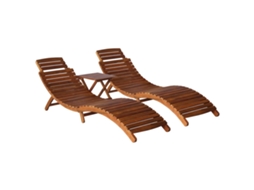 Vidaxl 3 Pcs Espreguiçadeira C/ Mesa De Centro Madeira Acácia Maciça