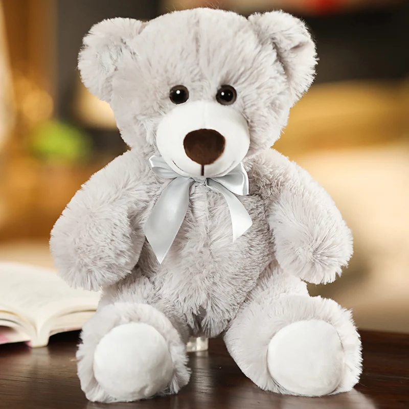 Lindo e Adorável Urso de Pelúcia Colorido com Laço, em Estilo Desenho Animado. MDUG (cinza, 35cm)