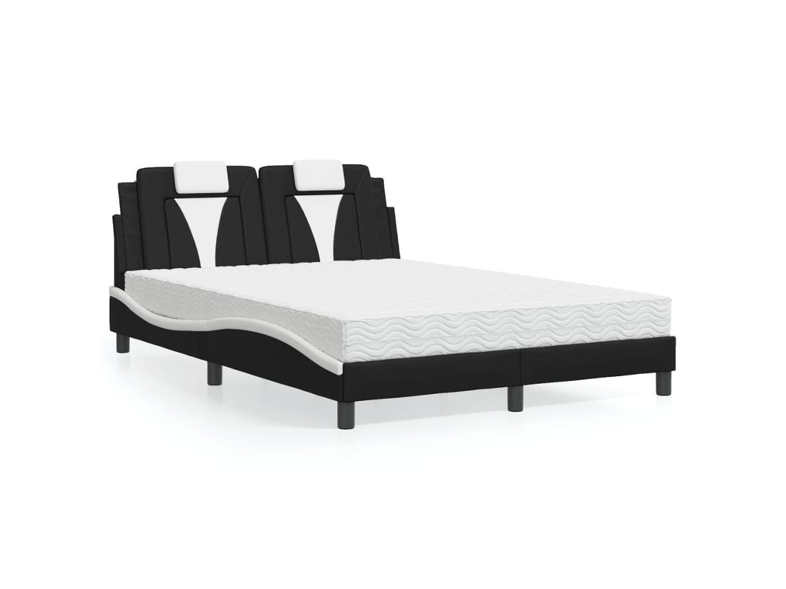 Vidaxl Cama Viana Com Colchão 140x200 Cm Couro Artificial Preto E Branco
