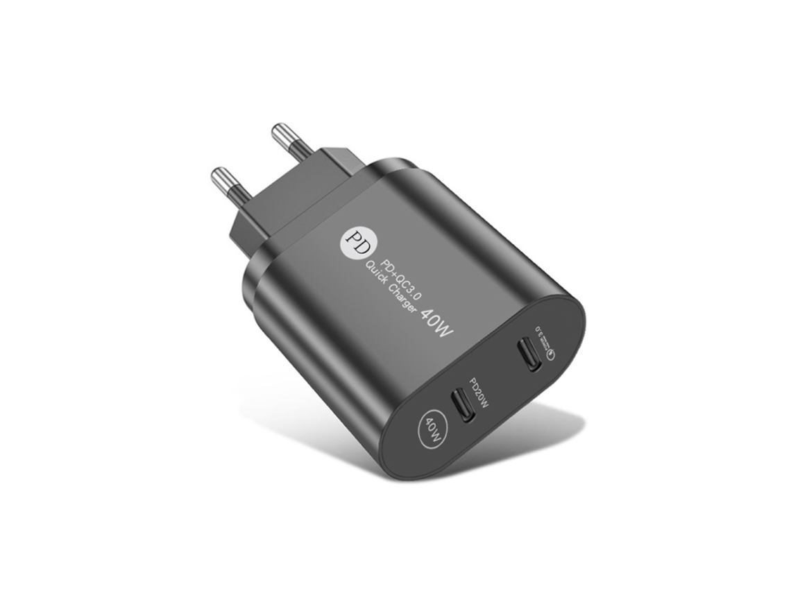 40w Porta Dupla Pd Usb C / Tipo C Carregador rápido para iPhone, iPad, plugue UE preto XIAOMOYU