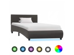 Vidaxl Estrutura de Cama com Led 100x200 Cm Couro Artificial Cinzento