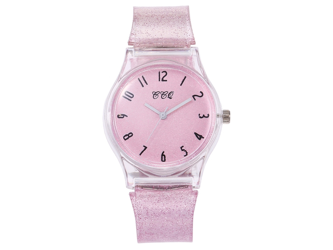 Relógio de Pulso Feminino de Quartzo com Pulseira de Silicone e Mostrador Numérico Brilhante (pink)